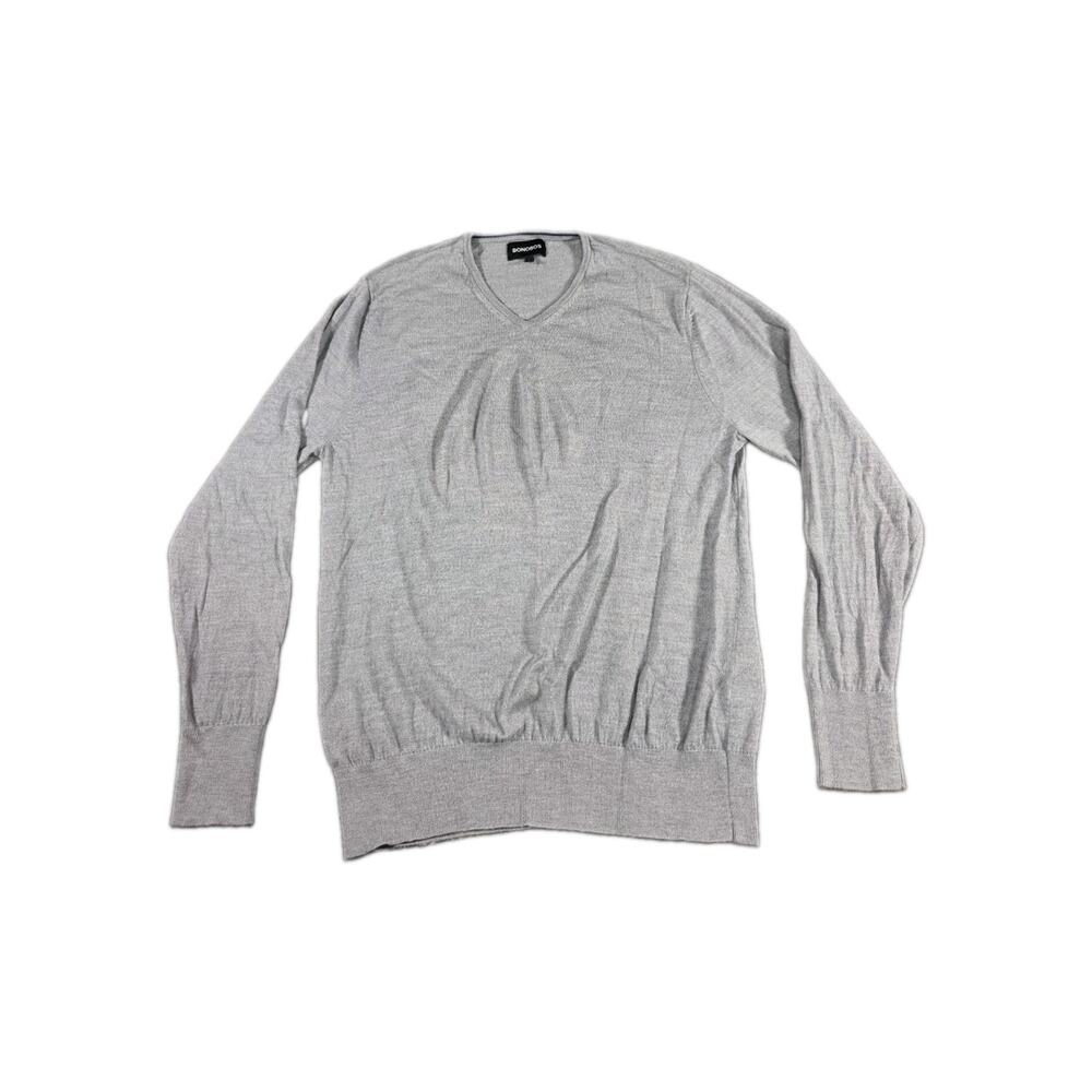 Bonobos Sweater Men's Size L Gray Extra Fine Merino Wool V Neck Standard Fit C1